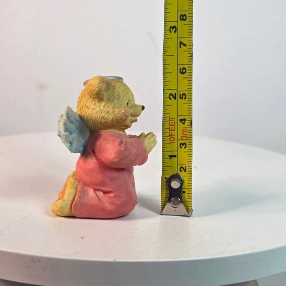 Vintage 1995 Ceramic Angel Bear Figurine With Wings & Halo Praying In Pink Robe - Picture 3 of 7